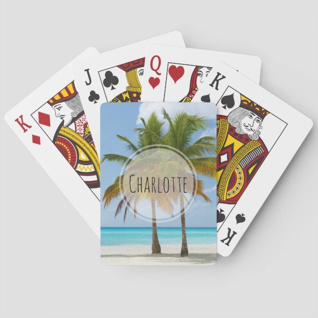 Baraja De Cartas Hermosos palmeros en una playa tropical (Reverso)