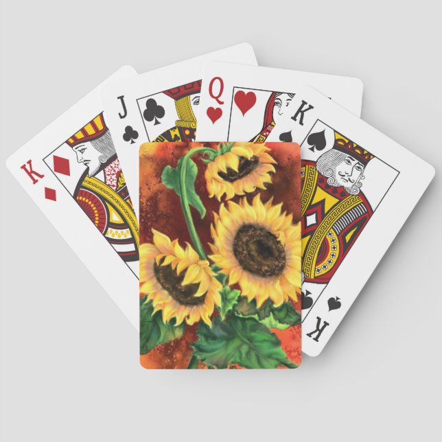 Baraja De Cartas Hermosos tres girasoles: pintura artística mixta (Reverso)