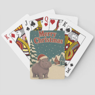 Baraja De Cartas Hipopótamo Fila de Nieve Animal Navidad