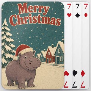Baraja De Cartas Hipopótamo Fila de Nieve Animal Navidad