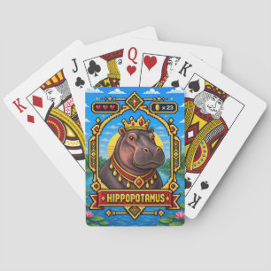 Baraja De Cartas Hipopótamo Retro Arte de Pixel de 8 Bits