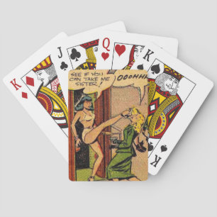 Baraja De Cartas Historieta vintage "Cat Fight" Jugando con cubiert