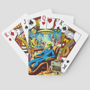 Baraja De Cartas Historietas Retro De Ufo Alien Sci-fi