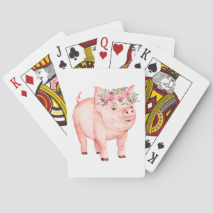 Baraja De Cartas Hog Farmer Country Farm Girl Watercolor Pink Pig