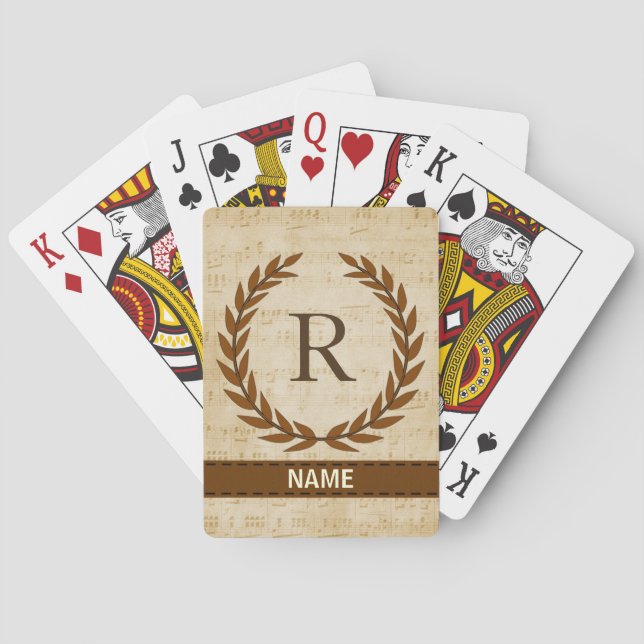 Baraja De Cartas Hoja de cálculo Laurel Monograma inicial R (Reverso)