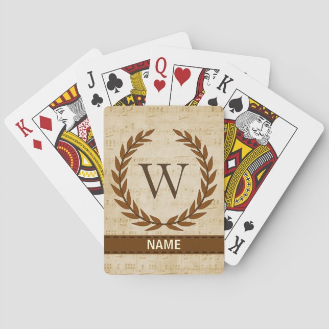 Baraja De Cartas Hoja de cálculo Laurel Monograma inicial W (Reverso)