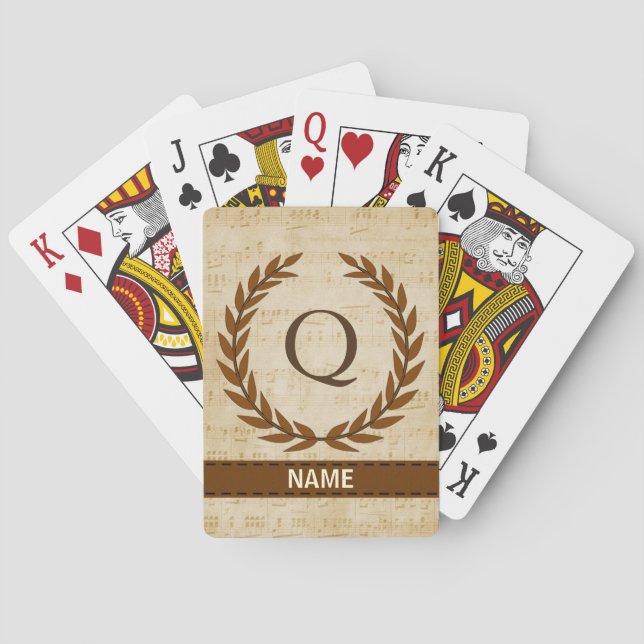 Baraja De Cartas Hoja de cálculo Laurel Monograma Q Inicial (Reverso)