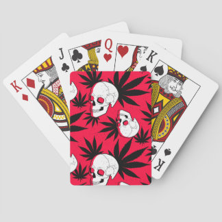 Baraja De Cartas Hoja de hierba y calaveras sobre rojo