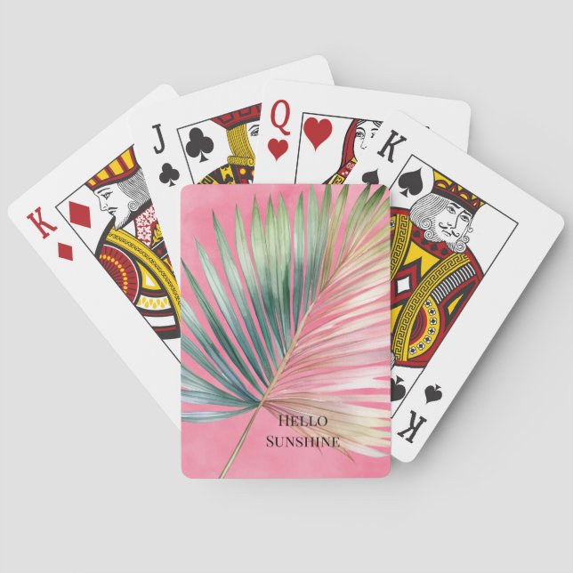 Baraja De Cartas Hoja Tropical Rosa Verde (Reverso)