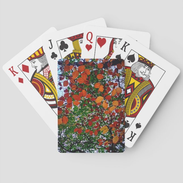 Baraja De Cartas Hojas amarillas, verdes y marrones (Reverso)