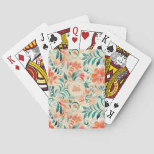 Baraja De Cartas Hojas azules rusas y patrón floral Naranja rojo