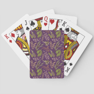Baraja De Cartas Hojas Botánicas: Un Fondo Púrpura Impresionante