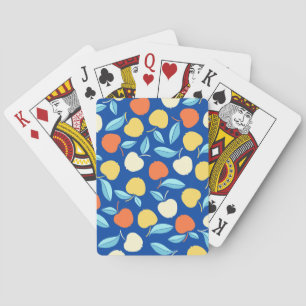 Baraja De Cartas Hojas de manzanas, fondo azul, patrón sin costuras