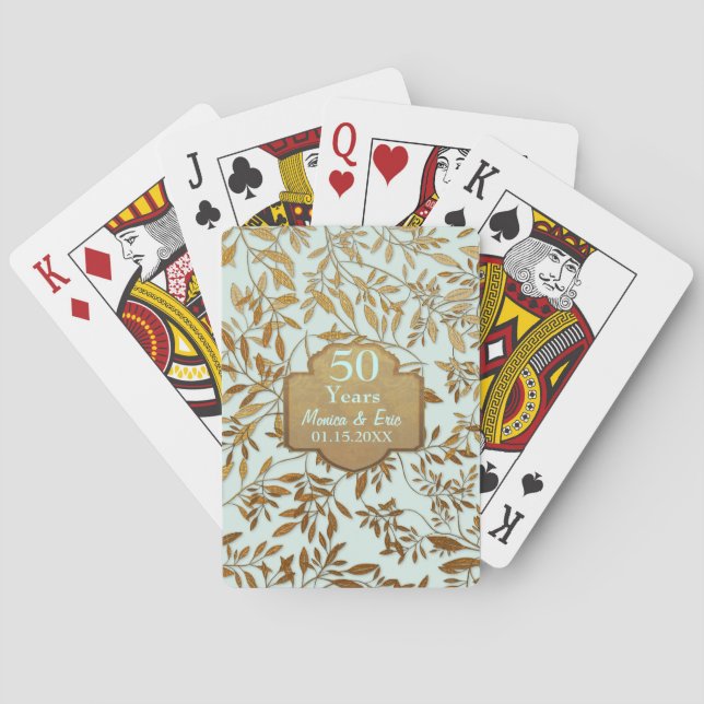 Baraja De Cartas Hojas de oro 50° aniversario Boda (Reverso)