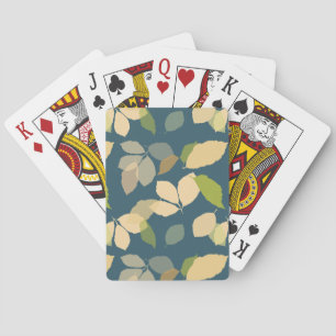 Baraja De Cartas Hojas de Otoño Modernas con Fondo Verde Azulado