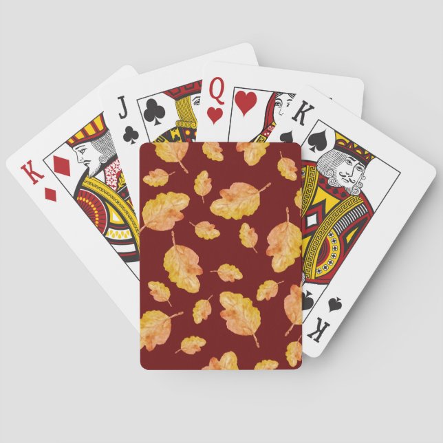Baraja De Cartas Hojas de otoño rojas naranja (Reverso)