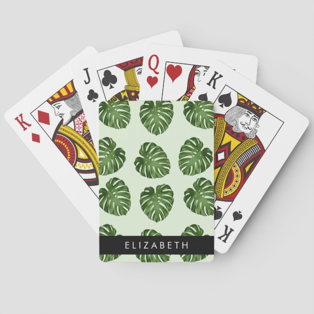 Baraja De Cartas Hojas de palma, patrón tropical, nombre (Reverso)