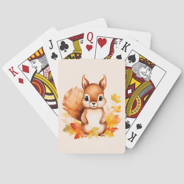 Baraja De Cartas Hojas otoñales personalizadas de ardilla animal pu (Reverso)