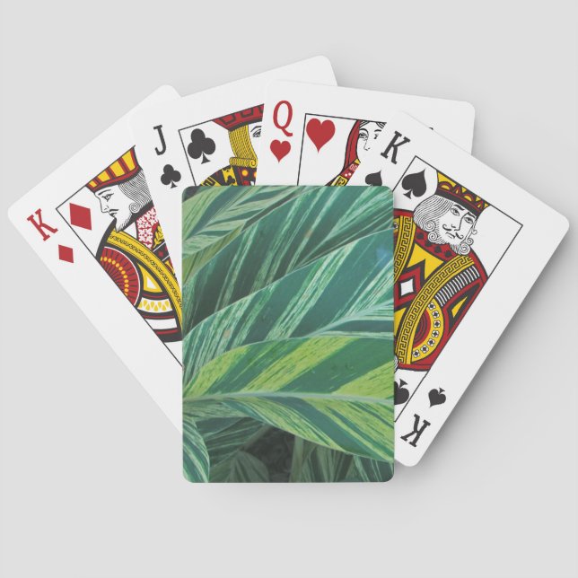 Baraja De Cartas Hojas Tropicales Estriadas Follaje Verde Trópicos (Reverso)