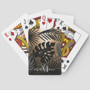 Baraja De Cartas Hojas tropicales negras y doradas