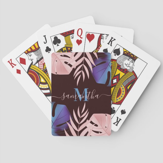 Baraja De Cartas Hojas tropicales Rosas (Reverso)