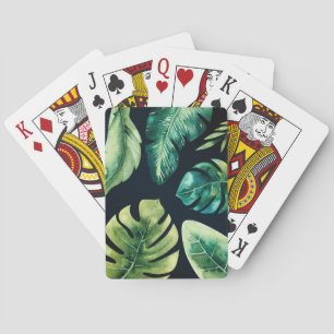 Baraja De Cartas Hojas Tropicales Verdes Negro Elegante Moderno Chi