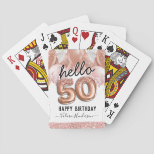 Baraja De Cartas Hola 50 globos de cumpleaños de Purpurina rosa