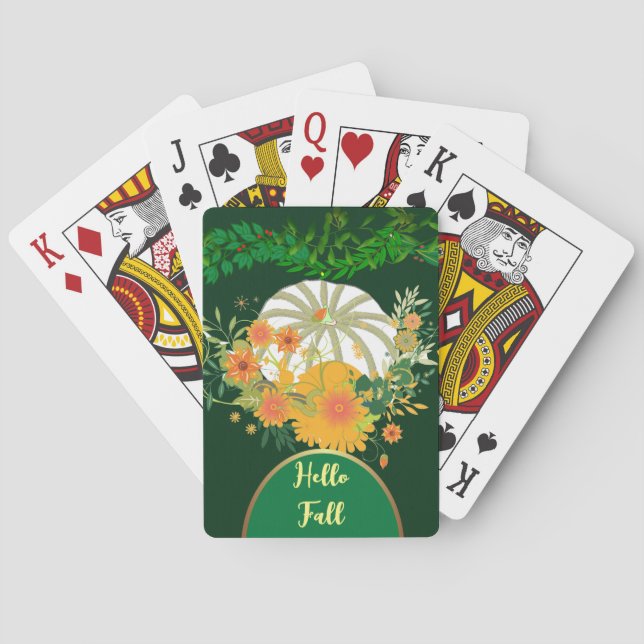Baraja De Cartas Hola Fall White Pumpkin Green Foliage Vibrant (Reverso)