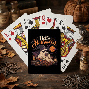 Baraja De Cartas Hola Halloween Fantasma Lindo Bebiendo Café