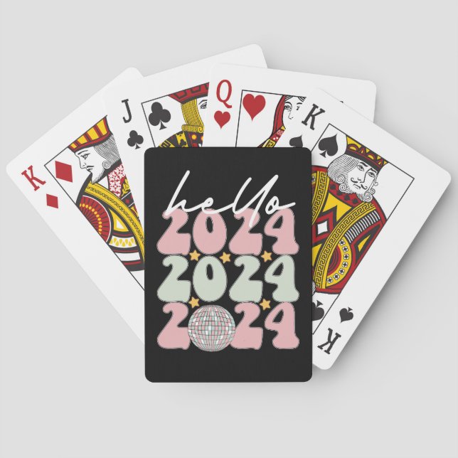 Baraja De Cartas Hola Navidades de Año Nuevo Groovy Happy 2024 (Reverso)