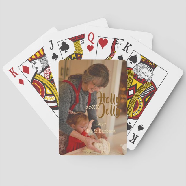 Baraja De Cartas Holly Jolly family holiday photo beige year naboho (Reverso)