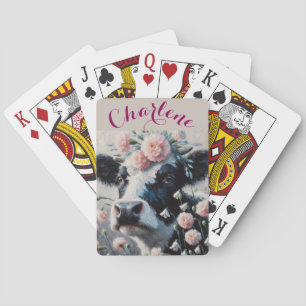 Baraja De Cartas Holstein Cow Carnations Farmhouse Personalizado