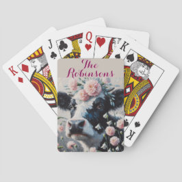 Baraja De Cartas Holstein Cow Carnations Farmhouse Personalizado