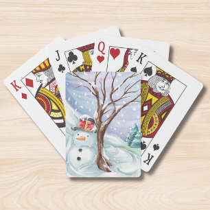 Baraja De Cartas Hombre de nieve de acuarela Navidad invierno mágic
