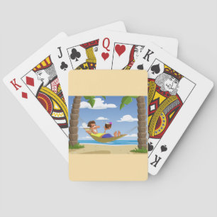 Baraja De Cartas Hombre Divertido Relajándose en Hamaca de Playa