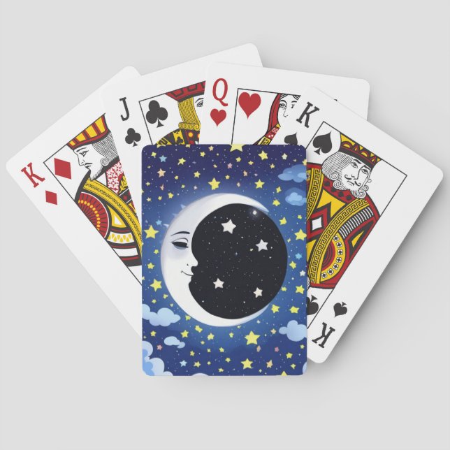 Baraja De Cartas Hombre en la luna con fondo estrellado (Reverso)