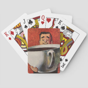 Baraja De Cartas Hombre Feliz Antiguo Bebiendo Taza Gigante de Café