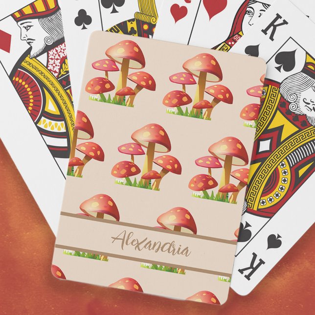 Baraja De Cartas Hongos Rojos (Red mushrooms playing cards personalized with your name or any text you choose.)