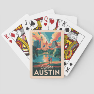 Baraja De Cartas Horizonte de Austin Texas Arte de Viaje Vintage