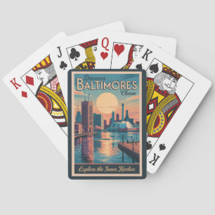 Baraja De Cartas Horizonte de Baltimore Maryland Arte de viaje Vint