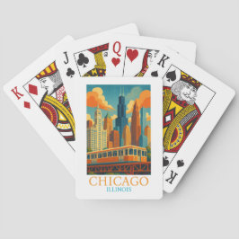 Baraja De Cartas Horizonte de Chicago Illinois Arte Vintage Viajes