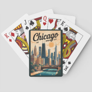 Baraja De Cartas Horizonte de Chicago Illinois Viaje Arte Vintage