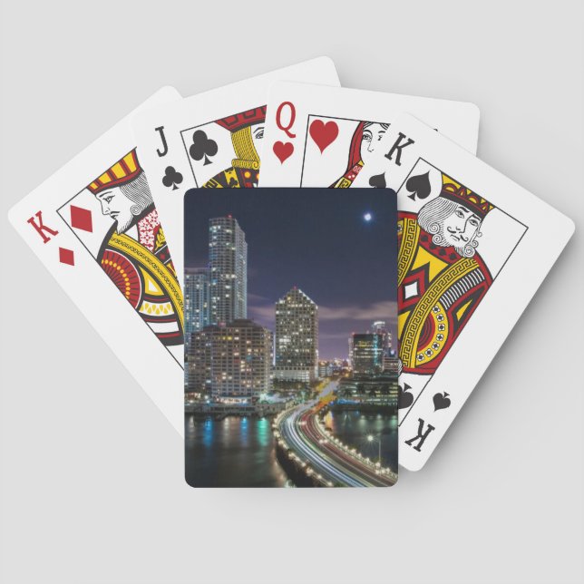 Baraja De Cartas Horizonte de la ciudad de Miami con el puente en (Reverso)
