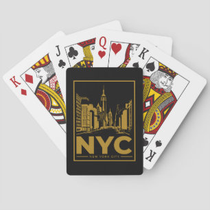 Baraja De Cartas Horizonte de la Ciudad de Nueva York – Dorado y Ne