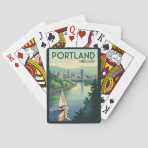 Baraja De Cartas Horizonte de Portland Oregón Arte de Viaje Vintage