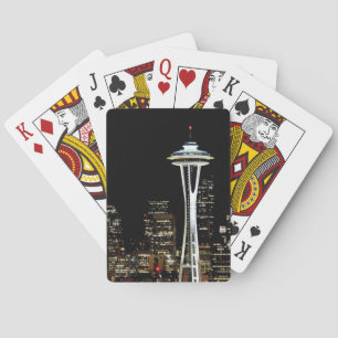 Baraja De Cartas Horizonte de Seattle en la noche, con la aguja del
