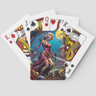 Baraja De Cartas Horror Chica Zombie con espadas