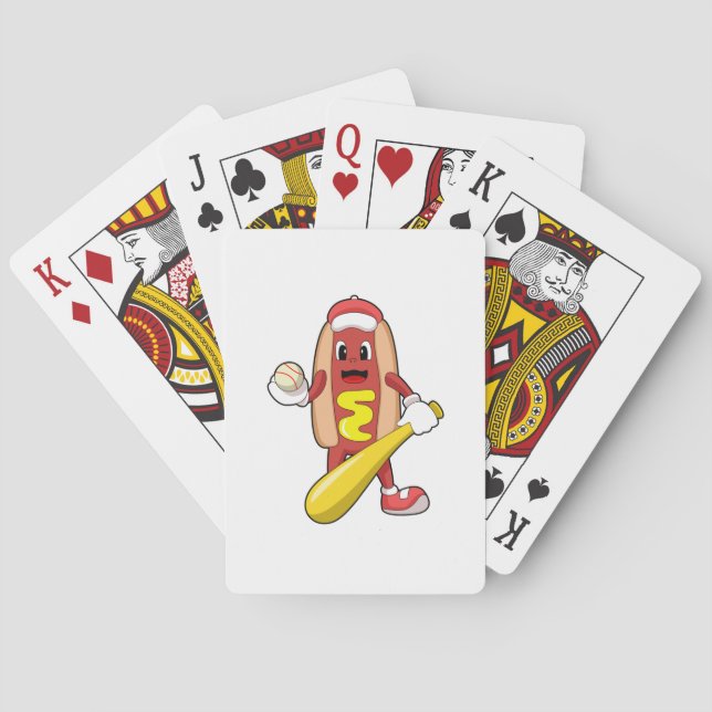 Baraja De Cartas Hotdog de Béisbol con bate de béisbol (Reverso)