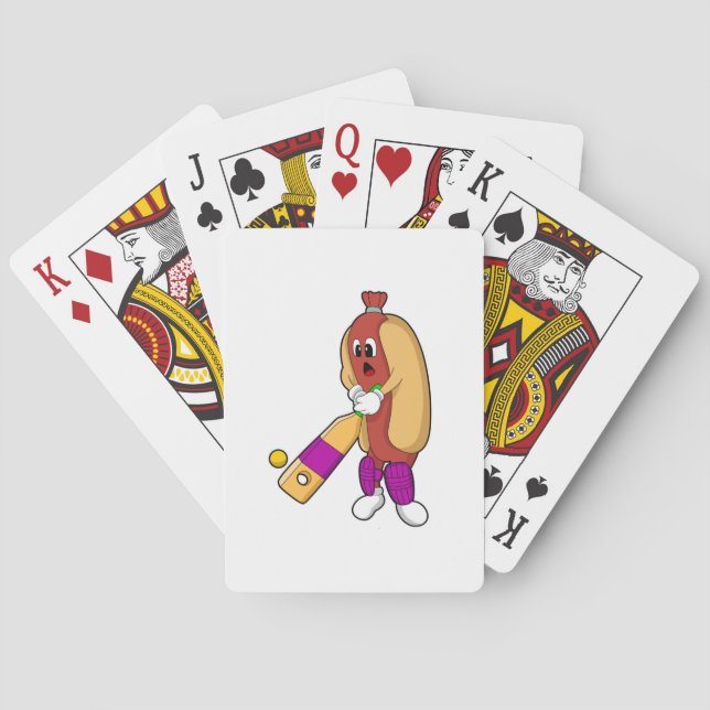 Baraja De Cartas Hotdog en Cricket con bate de críquet (Reverso)