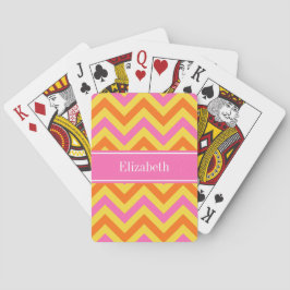 Baraja De Cartas HotPink Pineapple Pumpkin LG Chevron Nombre Monogr